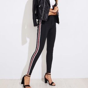 Romwe Side Stripe Black Skinny Pants